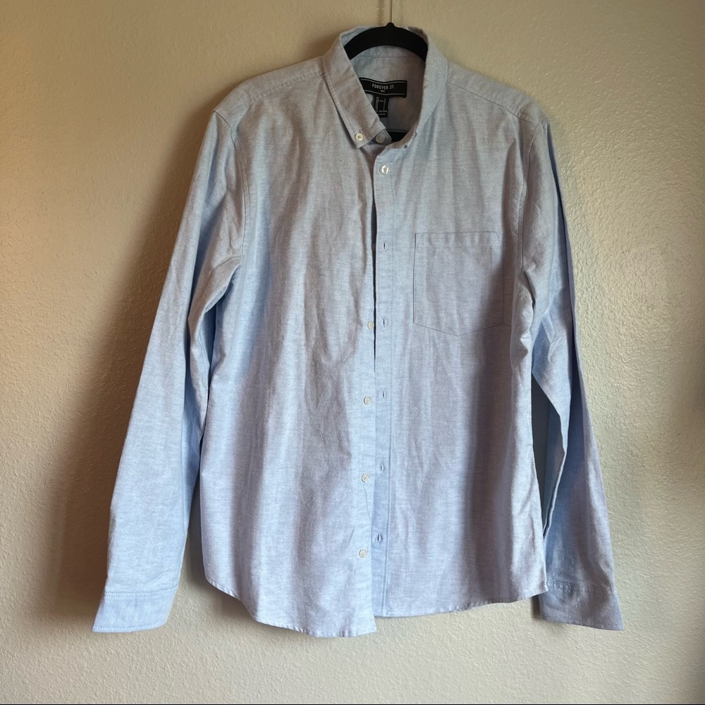 Forever 21 Mens Light Blue Long Sleeve Button Down Shirt